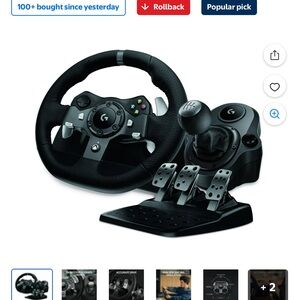 Logitech Black and Gray Gaming Wheel with Pedals and clutch